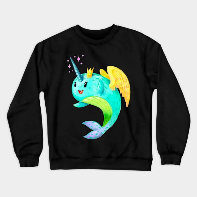 Sushi the Magical Flying Narwhal Crewneck Sweatshirt by narwhalwall